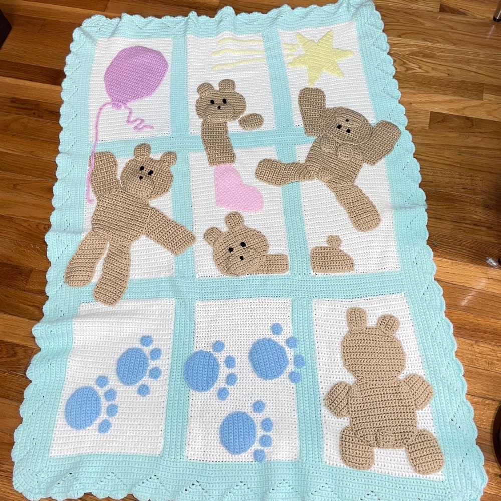 Handmade Crochet Bears on My Blanket Mary Maxim 3D Teddy Bear Appliqués Baby